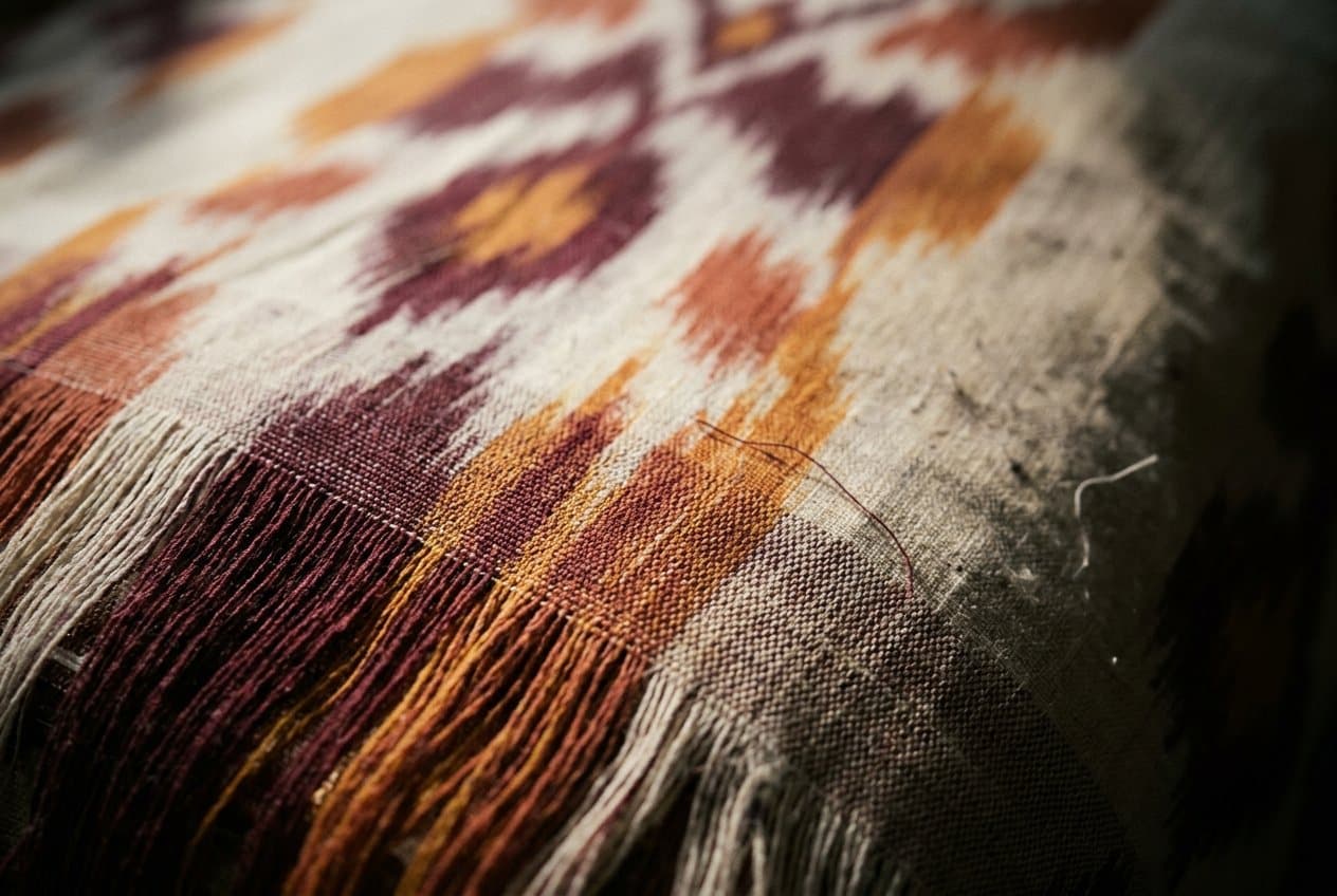 Pochampally ikat, its motif edges feathered by resist-dyeing the yarn before weaving
